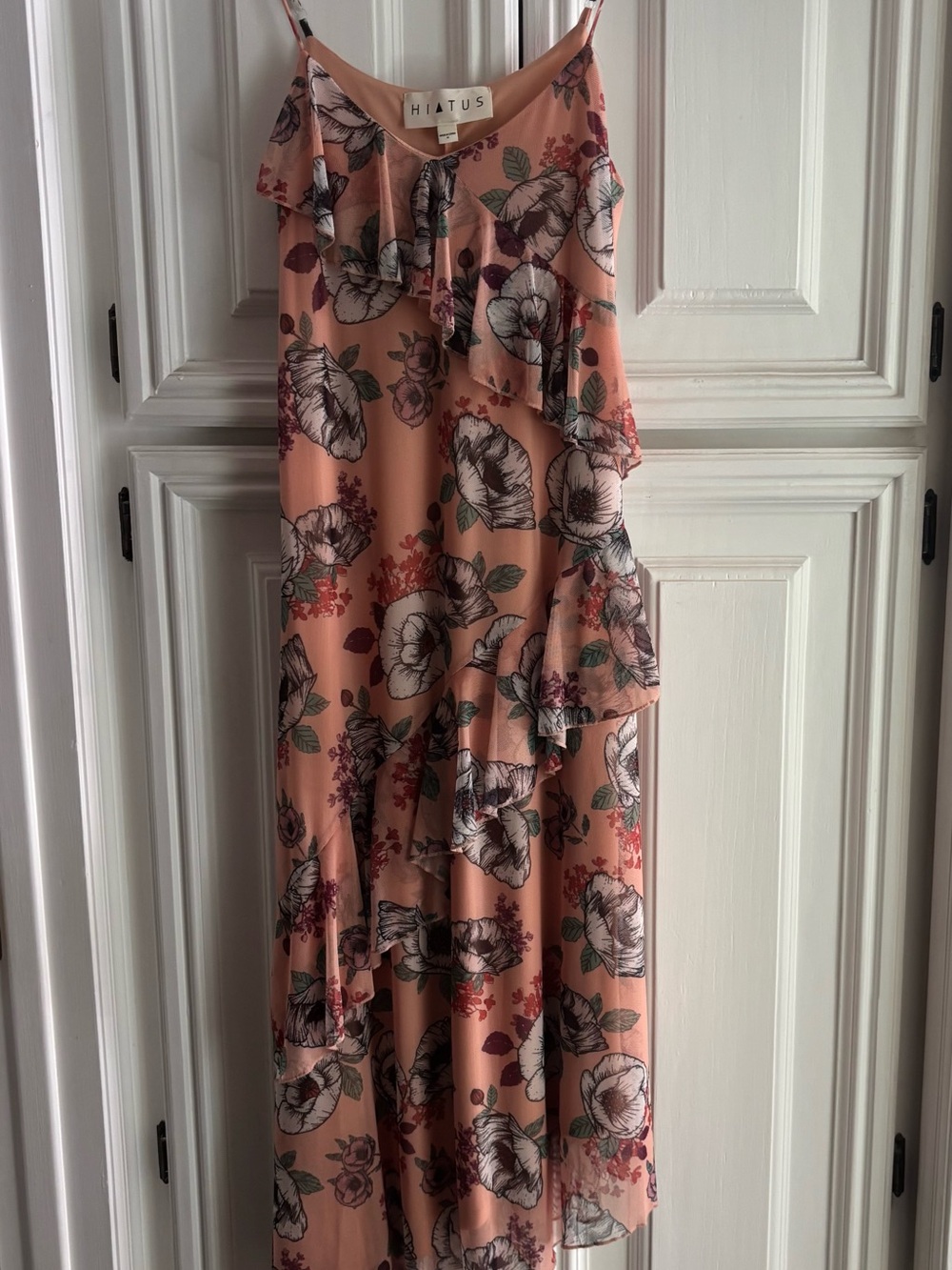 HIATUS Peach Floral Ruffle Maxi Dress